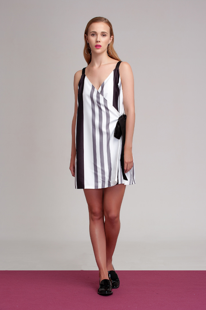 Black Stripes Levin Wrap Dress