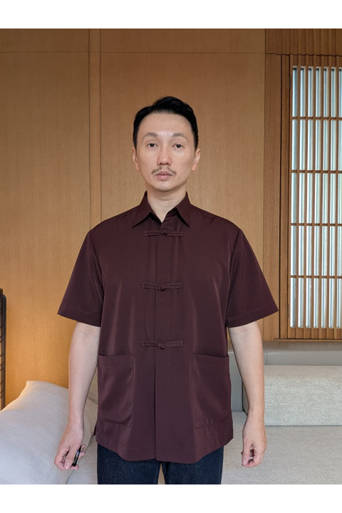 Oolong Top Men with Short Sleeves in Maroon