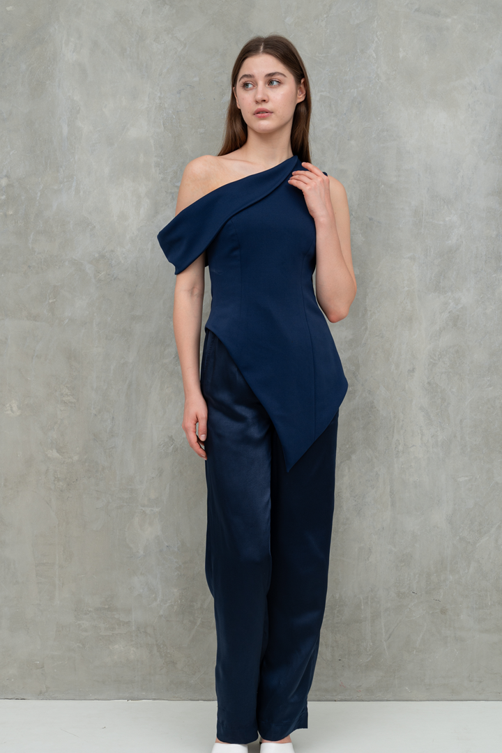 Navy Crimson One Shoulder Top