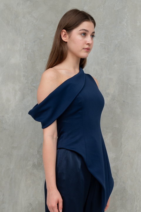 Navy Crimson One Shoulder Top