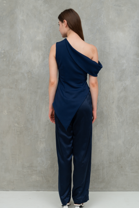 Navy Crimson One Shoulder Top