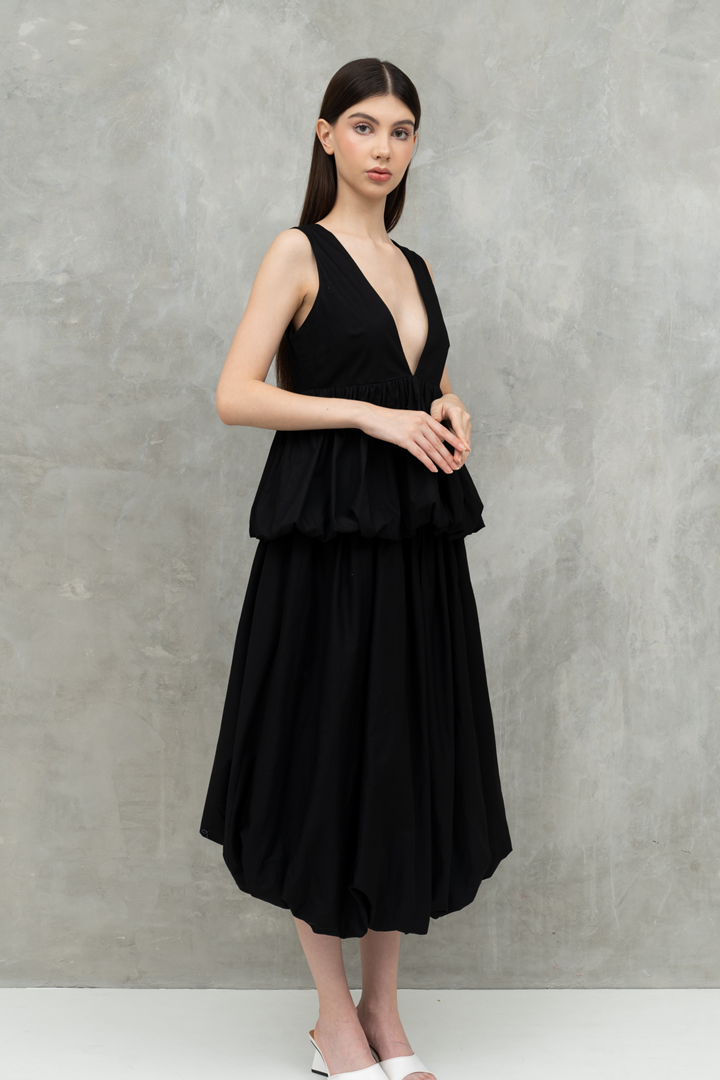 Black Alie Balloon Midi Skirt