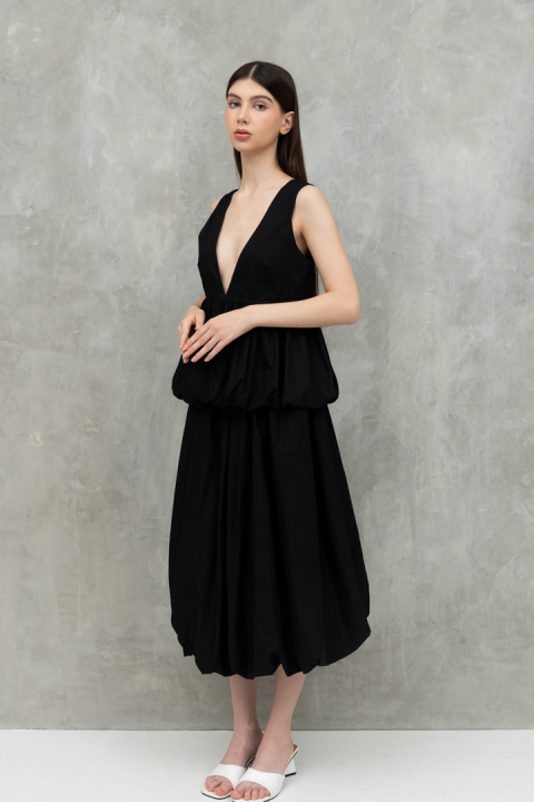 Black Alie Balloon Midi Skirt